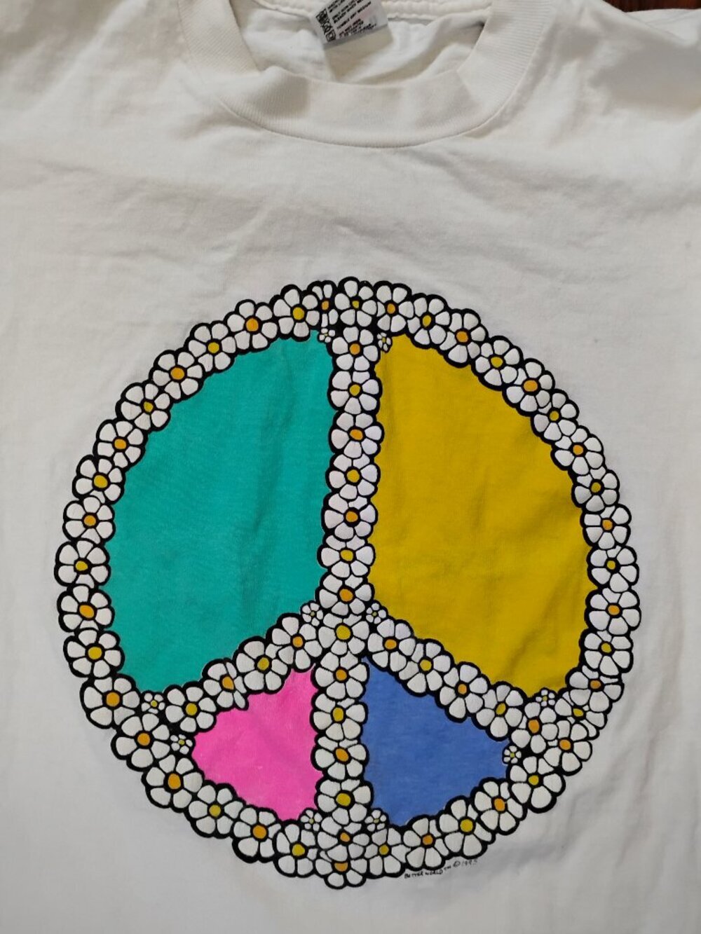 Vintage 90s Peace Sign Flower Power Neon T-Shirt